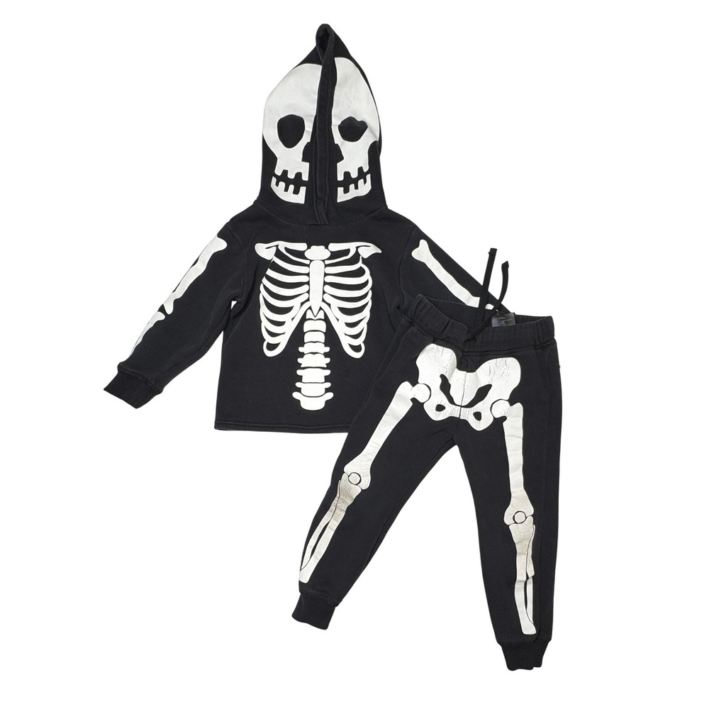 H&M Skeleton Sweat Pant Set 3/4 Black Joggers Whimsigoth Halloween Fun Party